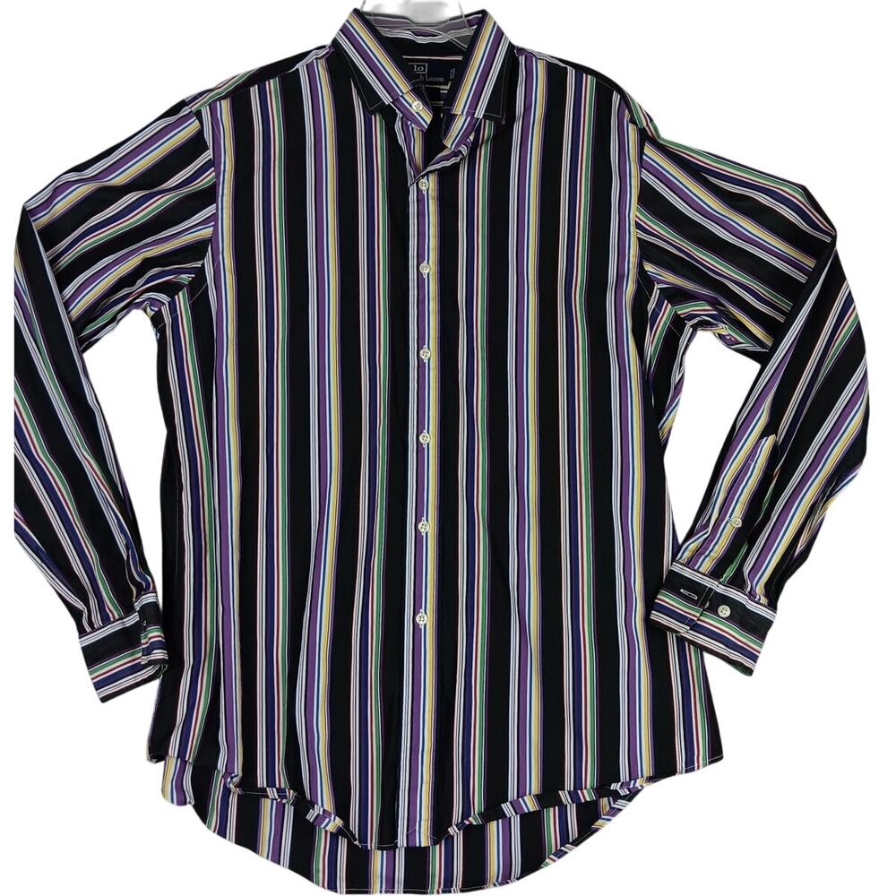 Vintage Polo Ralph Lauren Regent Shirt Mens L Multi-Stripped Custom Fit Preppy